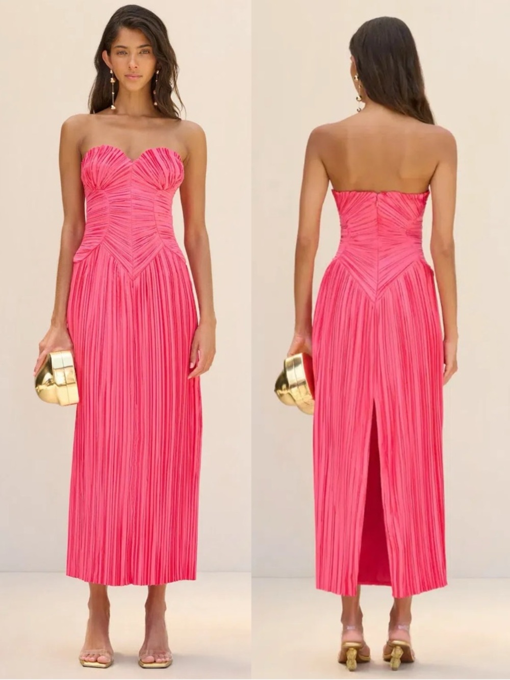 Cult Gaia Ashika Pleated Plisse Strapless Corset Dress Sangria Pink NEW with tag